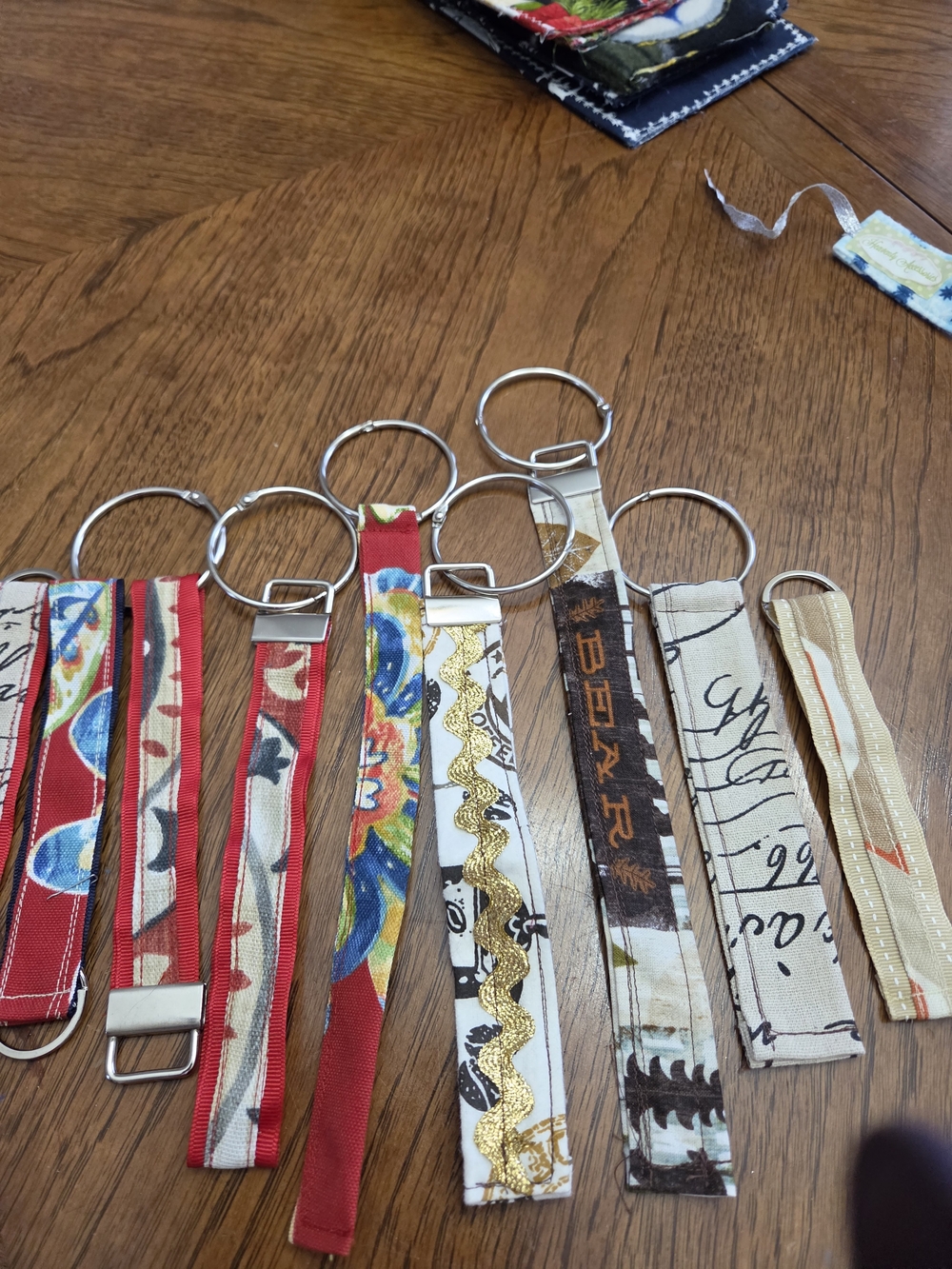 Multi-Pattern Fabric Key Fob Wristlet - Red, Cream, Brown Accents- Pick 2